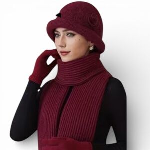 Elegant Burgundy Red Knit Winter Beanie (Only) NWT
